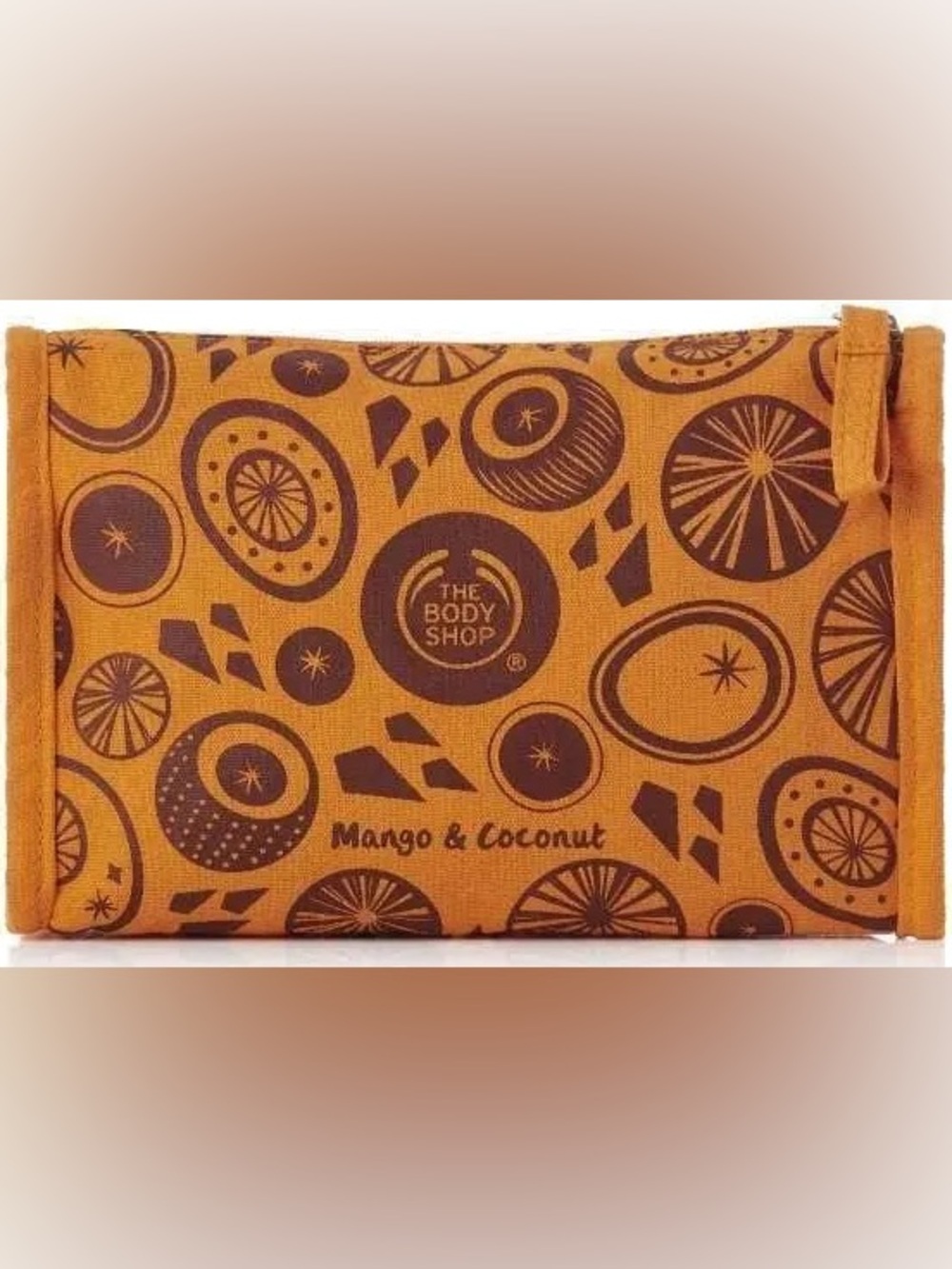 The Body Shop Orange and Brown Mango & Coconut Zip Pouch 7”x6”